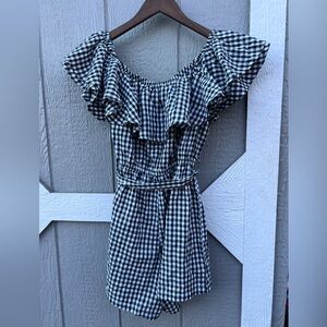Black and White Gingham Off-Shoulder romper